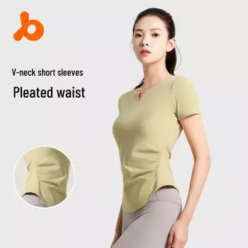 Верх для йоги из дышащего высокоэластичного нейлона Juyitang - с короткими рукавами, впитывающий пот спортивный костюм L