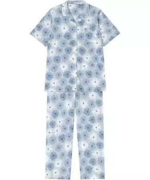 Верх и низ хлопчатобумажный трикотаж, охлаждающий влагу спереди, свободная рубашка GY [Wing/Wacoal] Пижама, рукава 5/8, комплект, смесь, материал, на ощупь, влагоотводящий,