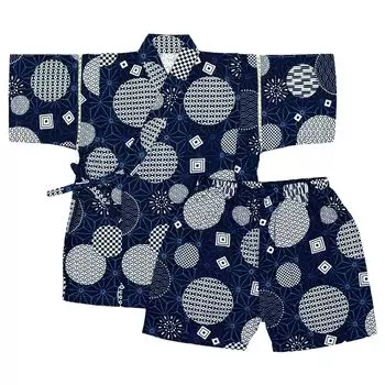 Верх Jinbei и низ из японской конопли в горошек, для детей, для мальчиков, ткань, узор, точки, 100% хлопок, 110% тёмно-синий