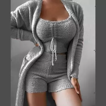 Верх + пальто + брюки комплект нижнего белья домашняя одежда наряды женский комплект из 3 предметов домашняя одежда осень зима XXS