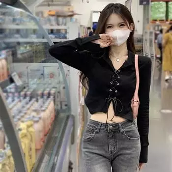 Верх под пальто с тонким воротником и длинными рукавами для девочек XL