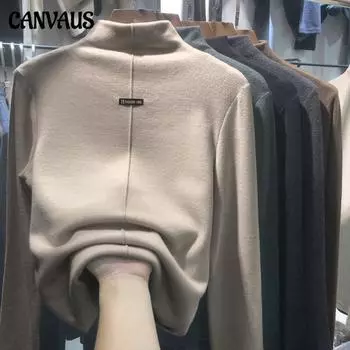 Верх с высоким воротником, женская двусторонняя рубашка с бархатным дном, модный темпераментный женский свитер M кофейный