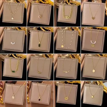 Верхнее ожерелье 8: Элегантное женское ожерелье из нержавеющей стали на ключицу – простые, роскошные украшения AH303 Four pearl necklace золотой