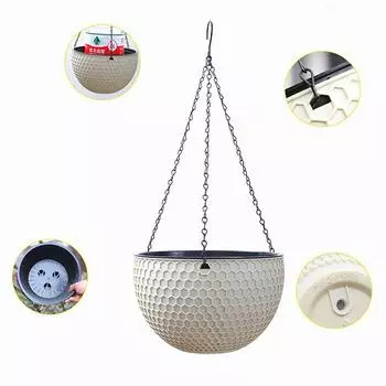 Верхний диаметр 16,5 см. Пластиковая подвесная корзина из ротанга. Подвесной горшок для суккулентных зеленых растений. Подвесной горшок в виде сот. оранжевый