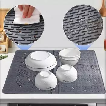 Верхний коврик для электрической плиты Силиконовый защитный чехол от ожогов Легко чистится Кухонный коврик для сушки Складная многофункциональная накладка на крышку плиты серый