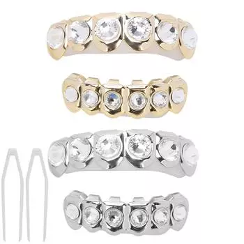 Верхний нижний блестящий хип-хоп вставные зубы набор Хэллоуин фестиваль украшения зубов скобка Silver