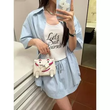 Верхний слой из воловьей кожи с матовым крокодиловым узором, сумка со смайликом, высококачественная белая сумка Millennium Doll, женская мини-сумка через плечо 16x6x13cm белый