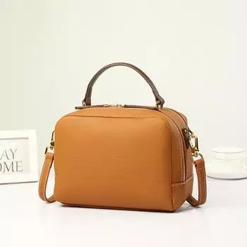 Верхний слой коровьей кожи, маленькая квадратная женская сумка через плечо Superior Sense Simple из натуральной кожи для женщин золотисто-коричневый