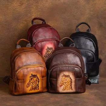 Верхний слой коровьей кожи рюкзак в китайском стиле ретро для женщин