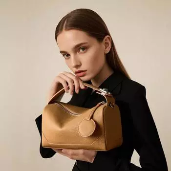 Верхний слой кожи женская стильная кожаная сумка Boston со всеми трендами сумки через плечо 23*11*14 чёрный