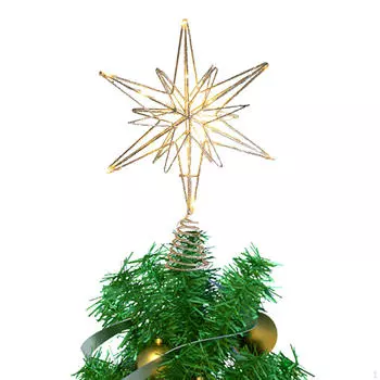 Верхняя часть рождественской елки, верхняя часть звезды, украшения на верхушках деревьев с полой подсветкой и светодиодной подсветкой на Рождество