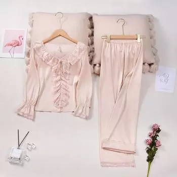 Верхняя часть женская атласная пижама кружевная пижама комплект из 2 предметов домашняя одежда свободная домашняя пижама M