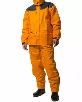 Верхняя и нижняя часть дождевого костюма с подкладкой под давление на мужской костюм EL Orange (водостойкость 20000ммH2O) (усиленные плечи/внутренний шов) (регулируемые манжеты) (меш оранжевый