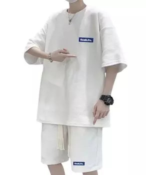 Верхняя и нижняя части, вафельные шорты с поясом, весна-лето, белые, крутые, с коротким рукавом, длиной до колена, шорты, уличные брюки, уличный стиль белый