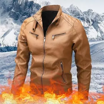 Верхняя кожаная куртка мужская куртка из искусственной кожи осень-зима корейская версия модный воротник-стойка локомотив одежда инструментальная куртка M