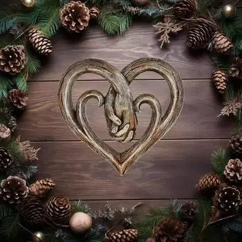 Верхняя латунная настенная декоративная скульптура в виде сердца, держащего руки - отделка под искусственное дерево - Forever Love One Size