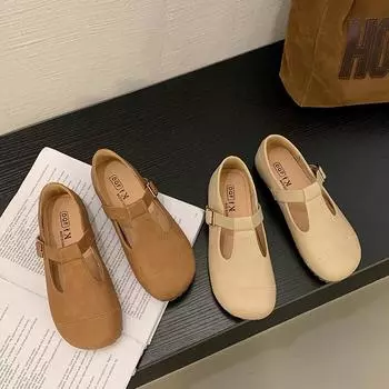 Верхняя одежда Baotou, весна 2024, новые туфли на плоской подошве для женщин, туфли для бабушек с квадратной подошвой и плоским носком, мягкая подошва Doudou s 35 хаки