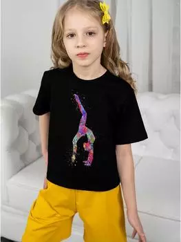 Верхняя одежда для детей Детские футболки Спортивная гимнастика Силуэт Одежда для девочек Детская одежда Футболка Hello Kitty для девочек 5-6Y
