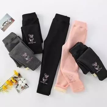 Верхняя одежда для девочек осень-зима бархатные леггинсы с высокой талией модные детские бархатные термоштаны детские утолщения 100cm розовый