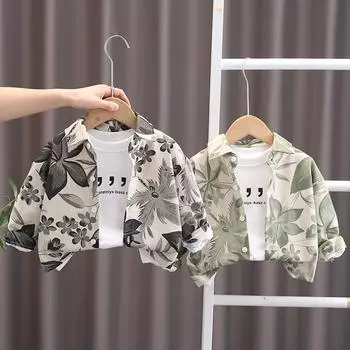 Верхняя одежда для мальчиков 0-5 лет Детская повседневная рубашка с длинными рукавами Повседневная мода Верхняя одежда для малышей Весенняя и осенняя одежда S серый