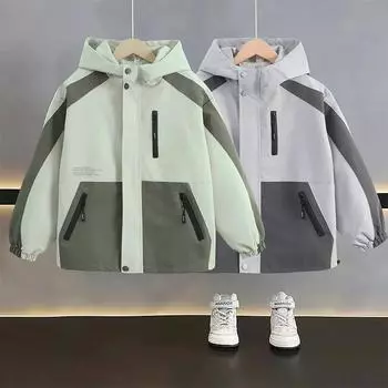 Верхняя одежда для мальчиков, детская куртка, пальто, весенняя и осенняя, свободная модная ветровка, детская одежда 100 зелёный