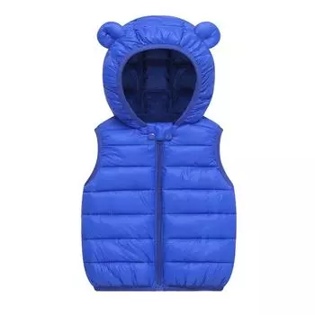 Верхняя одежда для малышей и детей, мальчиков и девочек, осенне-зимний теплый пуховый жилет, хлопковый жилет с ушками, детская одежда, куртка с капюшоном, жилеты 130 чёрный