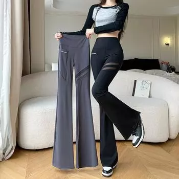 Верхняя одежда для женщин Micro-la, летние тонкие облегающие брюки для йоги с сетчатым карманом и расклешенными брюками для Барби XXL чёрный