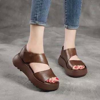 Верхняя одежда, модные сандалии, большие размеры, сандалии с толстой подошвой, летние, новые, повседневные, универсальные, ретро, женские сандалии 35