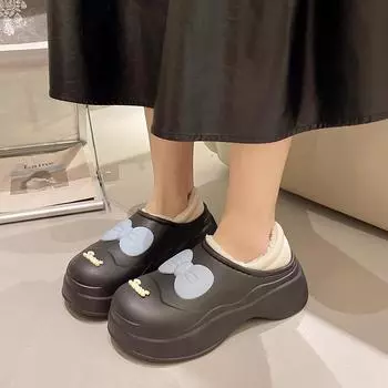 Верхняя одежда на платформе хлопковые туфли женские туфли осень-зима 2025 новые милые домашние бархатные термоноски с бантом обувь 35 розы красного