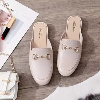 Верхняя одежда Повседневная мода Сандалии Тапочки Ленивая обувь Баотоу Полутапочки Женские 36 бежевый