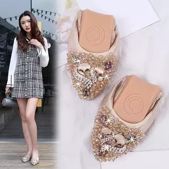 Верхняя одежда со стразами и головой лисы танцевальная обувь остроконечные туфли-шапочки балетки на плоской подошве женская обувь большого размера 35 чёрный