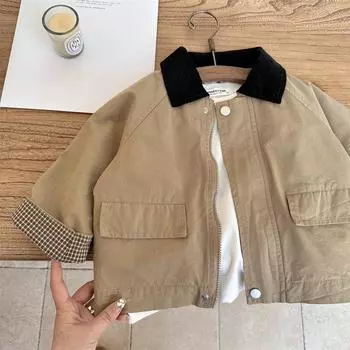 Верхняя одежда Тренч с отложным воротником, молнией, длинным рукавом, весенние наряды из хлопка, простые, чистые, модные, повседневные, удобные, для детей 140cm