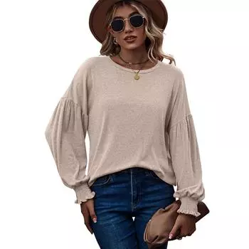 Верхняя осенне-зимняя футболка с круглым вырезом и плиссированными рукавами-фонариками S