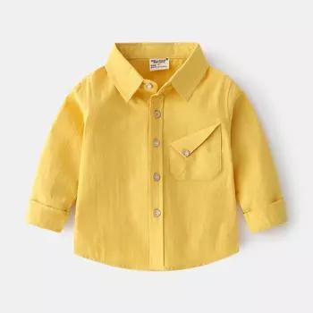 Верхняя рубашка для мальчиков карамельного цвета, модная рубашка с длинными рукавами на весну и осень, мягкая повседневная тонкая рубашка с длинными рукавами для детей среднего и маленького размера 90cm