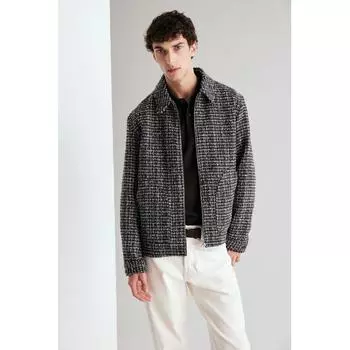 Верхняя рубашка HM Tweed, стандартный крой, темно-серый, с узором S