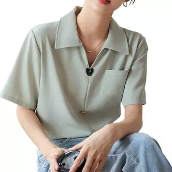 Верхняя рубашка с v-образным вырезом, женская дышащая удобная рубашка с коротким рукавом S абрикосовый