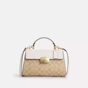 Верхняя ручка Coach Eliza из канвы Signature, золотистого цвета, светло-хаки, мелом