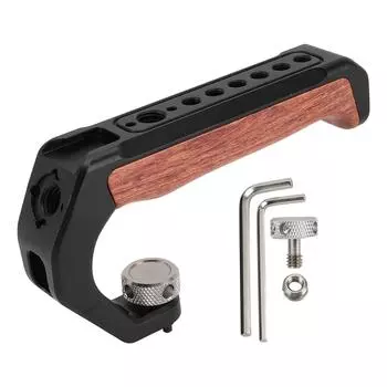 Верхняя ручка для камеры с 3 холодными башмаками 1/4 дюйма и 3/8 дюйма с резьбовым отверстием, эргономичная, из алюминиевого сплава, деревянная