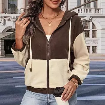 Верхняя женская куртка-кардиган на молнии из флиса на осень и зиму XL коричневый