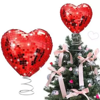 Верхушка для елки Украшение в виде сердца ко Дню святого Валентина Рождество Свадьба Вечеринка Дискотека Плитка красный
