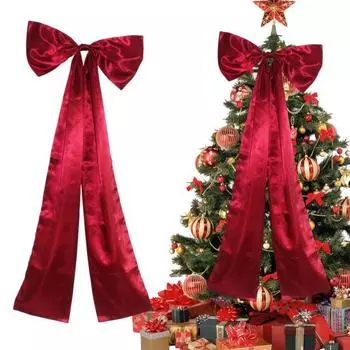 Верхушка для рождественской елки, бант, большой бант из атласной ленты с зажимом, удлиненные банты для вечеринки, свадьбы, выпускного, торжественного платья, аксессуар кирпич красный