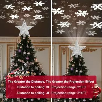 Верхушка для рождественской елки с подсветкой и проектором Рождественская звезда на верхушке для елки со встроенными вращающимися светодиодными лампами 3D-проектор с блестками Декор Европейская вилка 220 В?240В EU Plug 220?240V