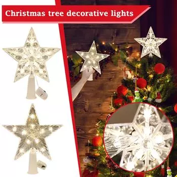Верхушка для рождественской елки с подсветкой со светодиодными теплыми огнями, верхушки для елки на батарейках для рождественского украшения One Size