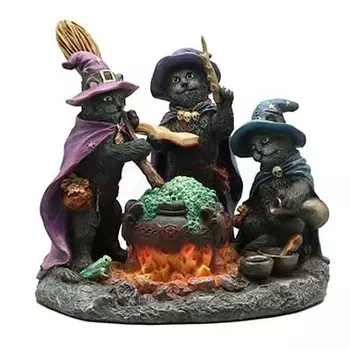 Veronese Design 4 1/2 Inch Black Cats Culinary Coven Witchcraft Cauldron Resin Animal Figurine