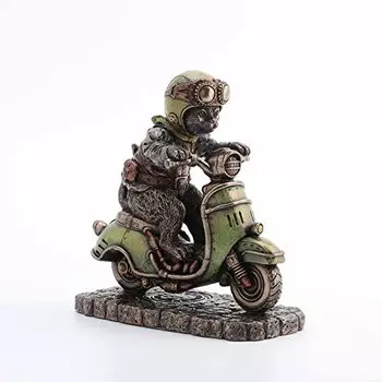 Veronese Design 5 1/2 Inch Steampunk Cafe Racer Cat Scooter Resin Figurine Bronze Finish