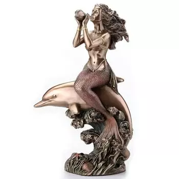 Veronese Design 8 1/4 Inch Mermaid On The Back of A Dolphin Cold Cast Resin Bronze Finish Sculpture