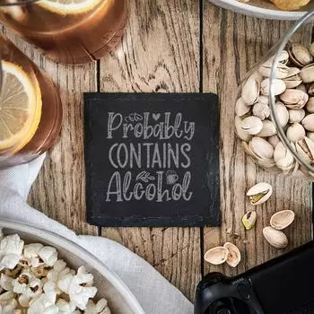 Вероятно, содержит алкоголь. Подставка под стакан с надписями «кофе, вино, чай, пивная вечеринка». Идея подарка для любителей вина, дегустация пива. 10cm