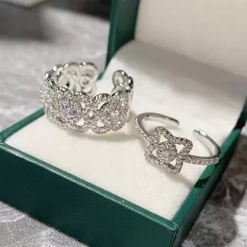 Versa Danjianci Same Flower Full Diamond Zircon Four Leaf Clover Открытое кольцо Модная пара Rose Light Luxury Ring