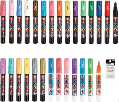 VERSAINSECT rylic Paint Pens Extra Fine Point Tip width 0.7mm 28 colors PC-1M, Acrylic Paint Markers for Rock, Fabric, Glass, Metal Including Pens Tip