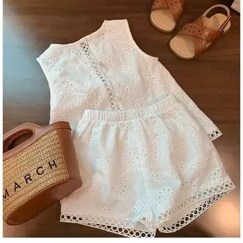 Versatile Baby Girl Korean Style Two-Piece Lace Vest 501-White 80cm